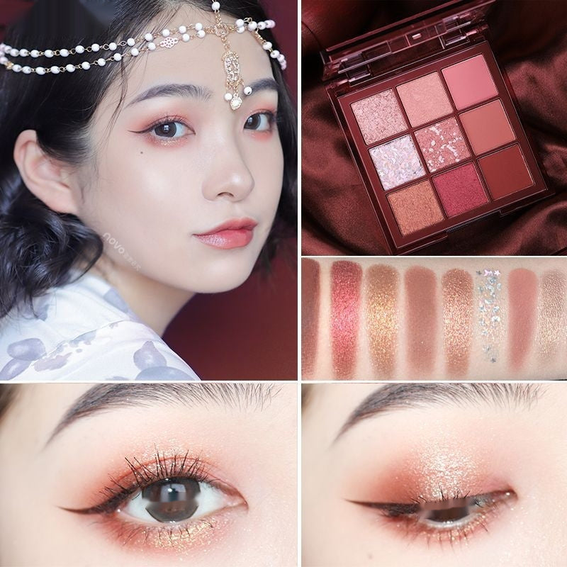 Neun Farben Matt Schimmer Pailletten Erdfarbe Dünn Und Glitzernd Lidschatten-Palette