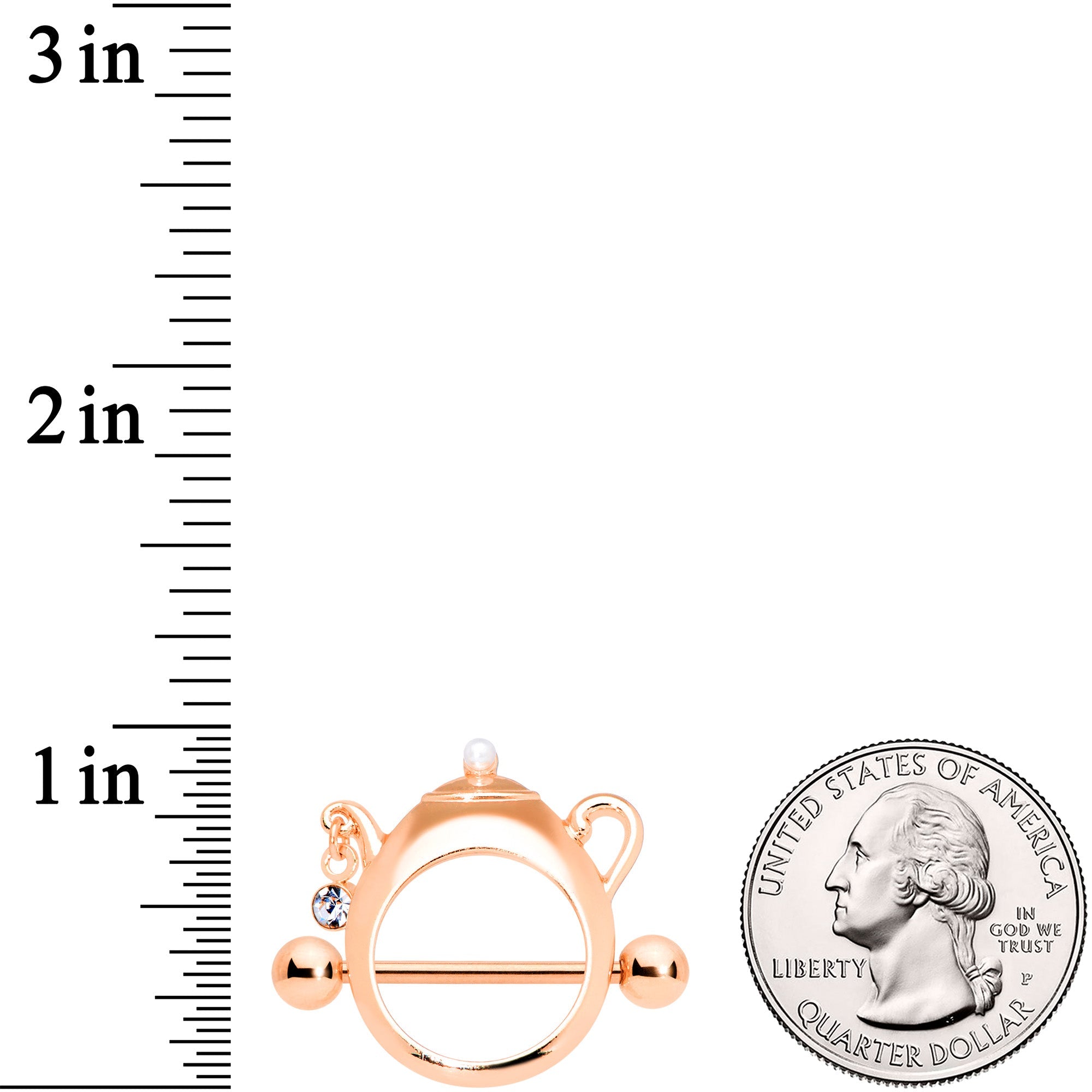 14G 5/8 Clear Gem Rose Gold Tone Teapot Nipple Shield Set