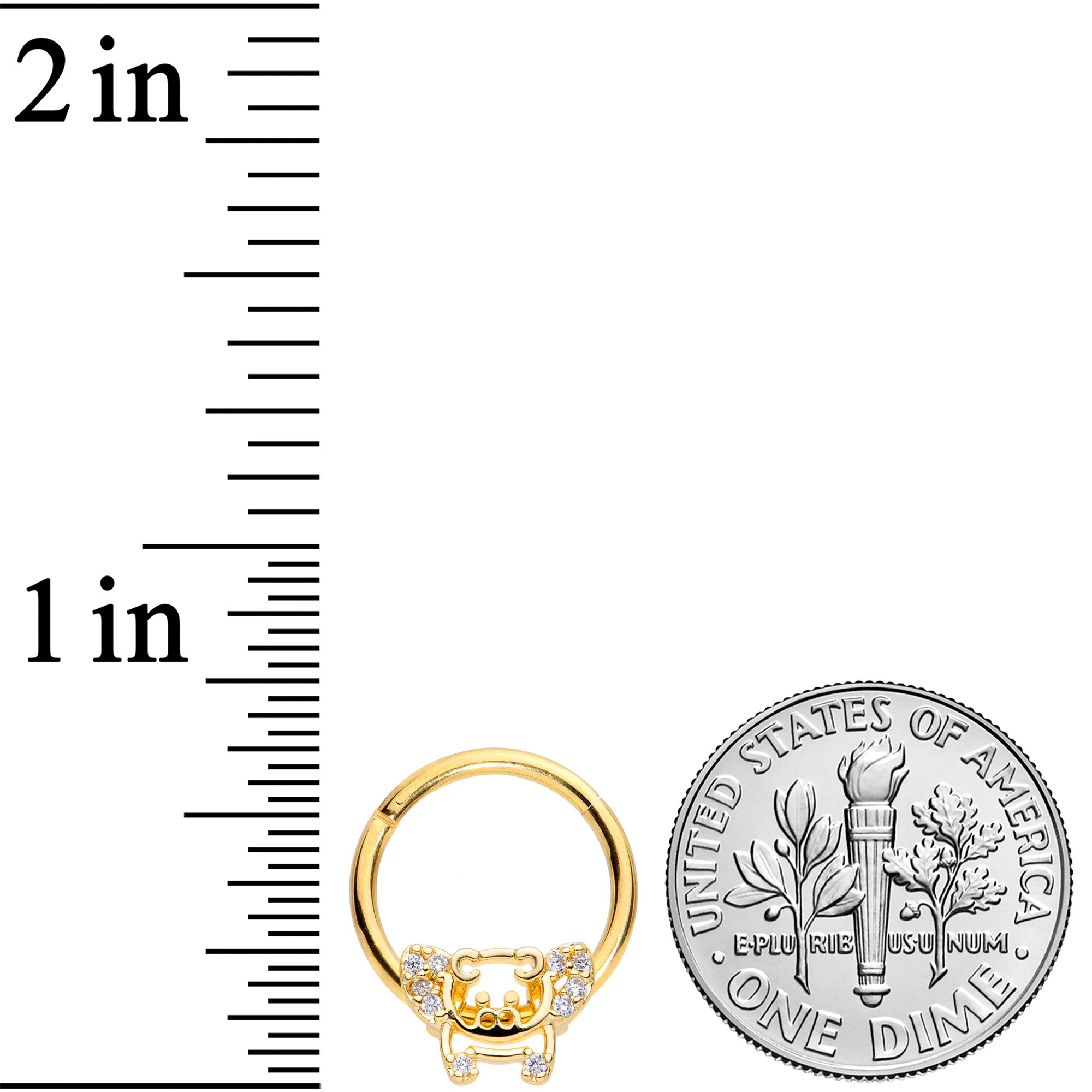 16G 3/8 Clear Gem Gold Tone Flying Pigs Hinged Segment Ring