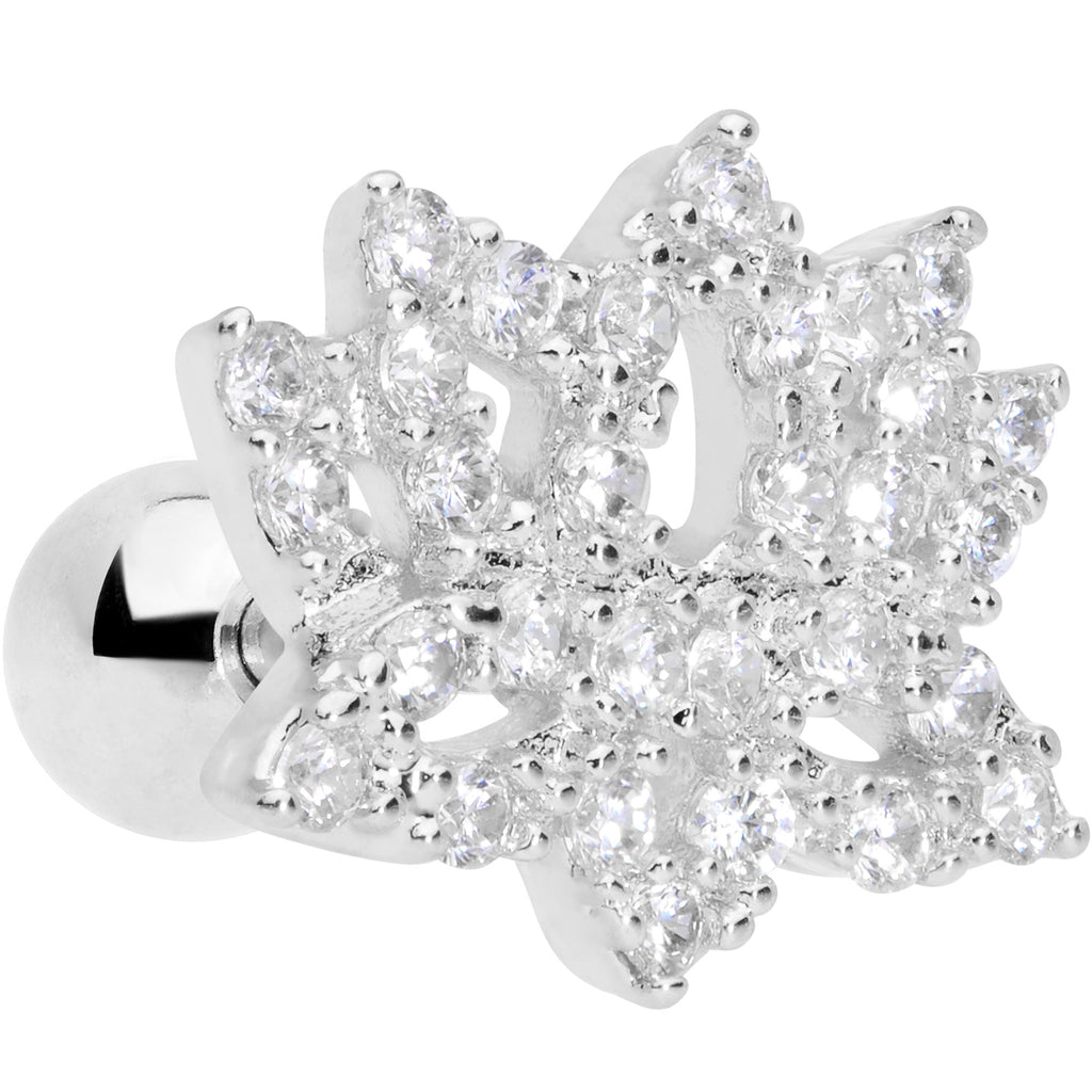 16G 1/4 Clear CZ Gem Lotus Flower Cartilage Tragus