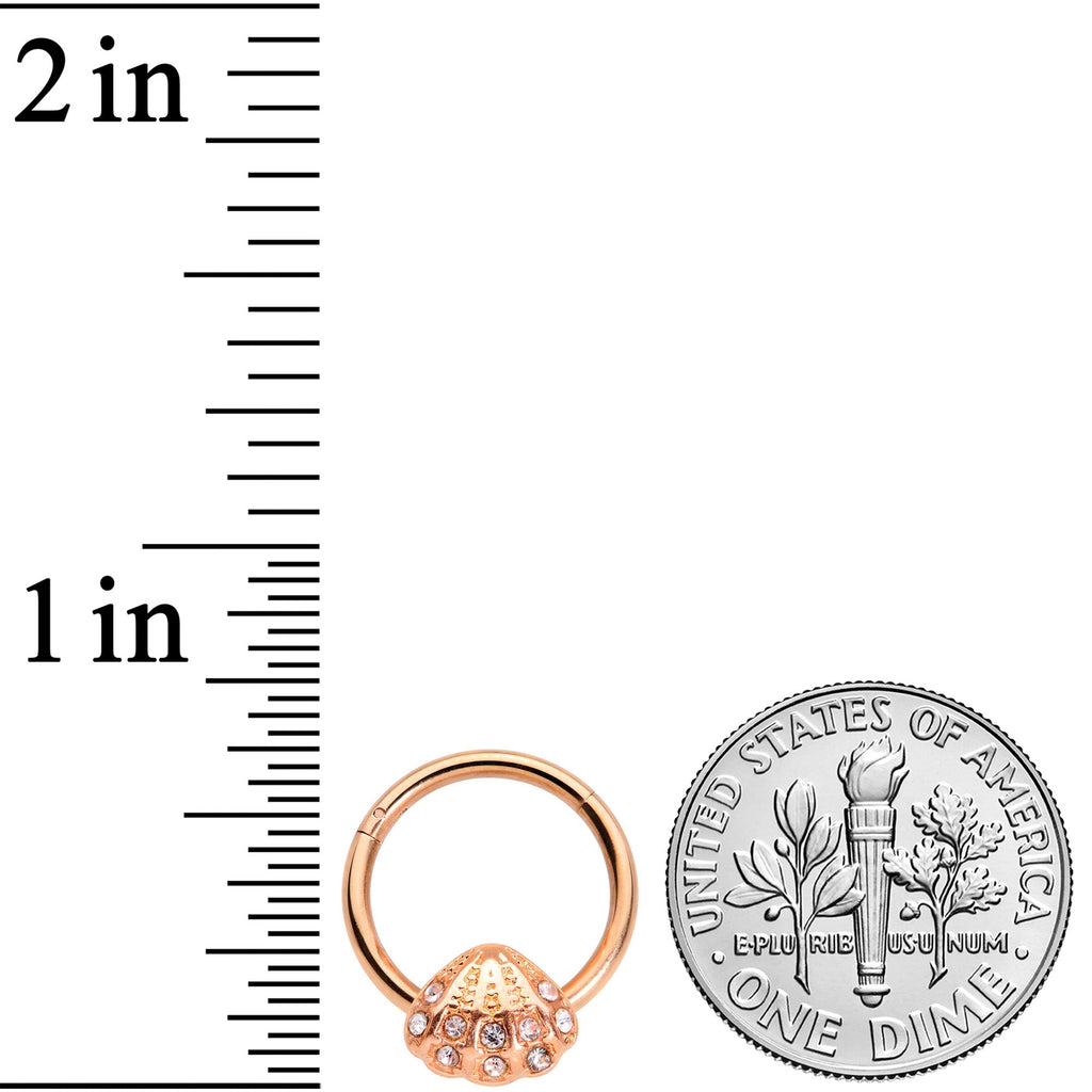 16G 3/8 Clear Gem Rose Gold Tone Shell Hinged Segment Ring