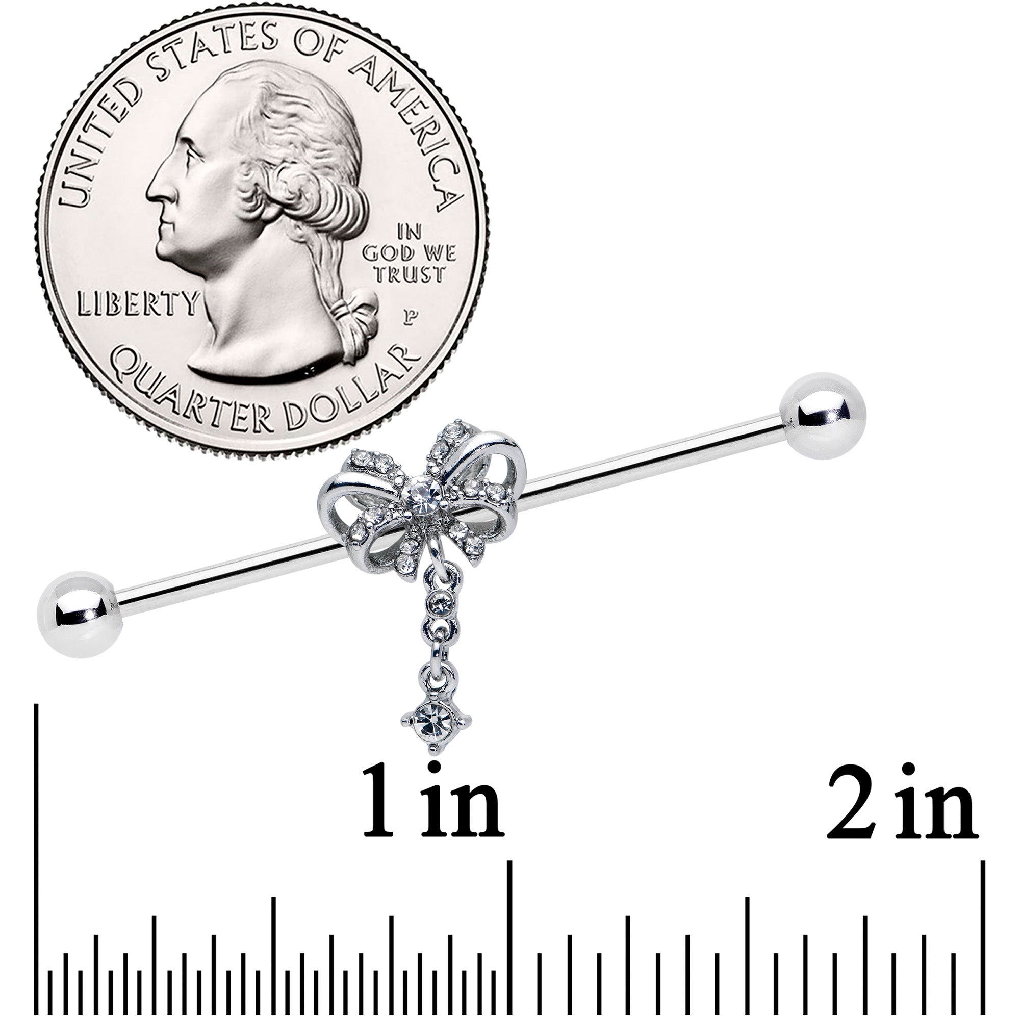 14G Clear Gem Looping Bow Dangle Industrial Barbell 38mm