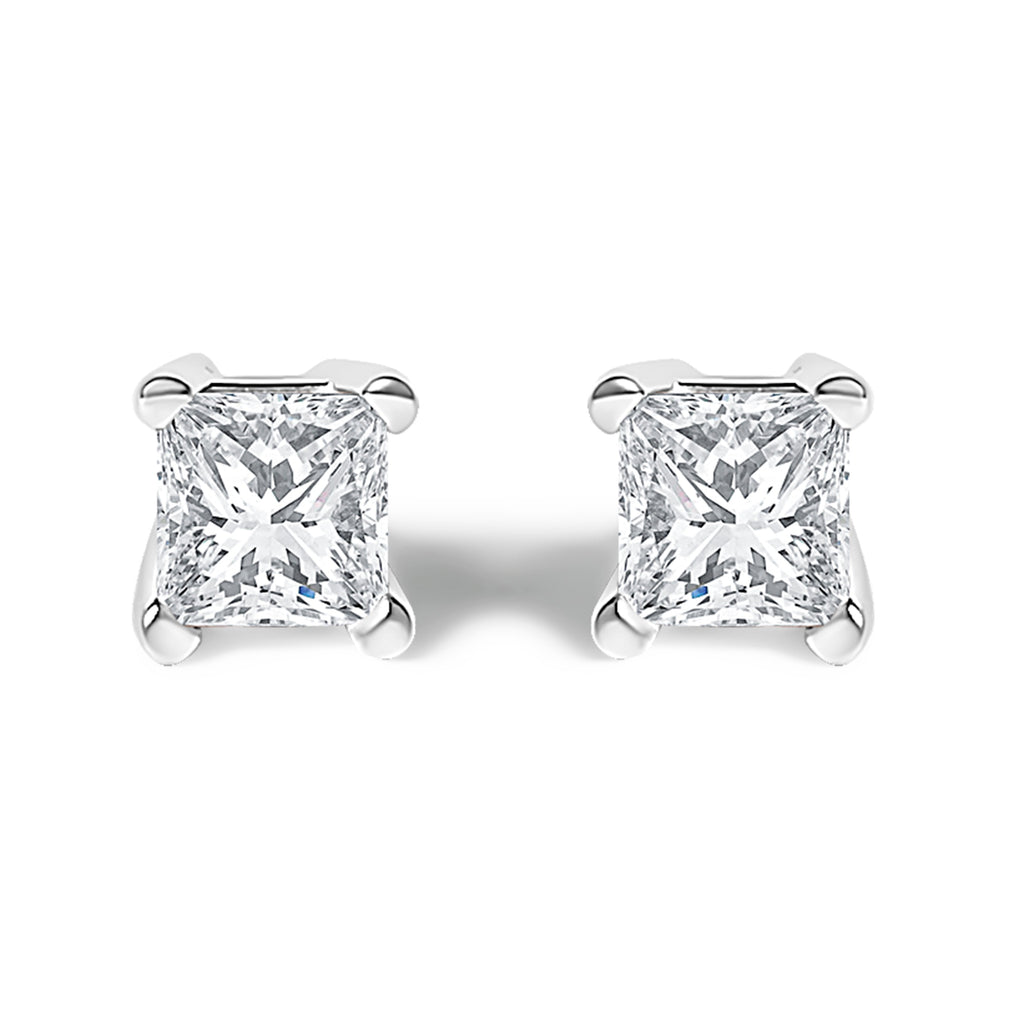 14K White Gold 1/2 Cttw Princess Cut Lab Grown Diamond Solitaire Stud Earrings (F-G Color, VS2-SI1 Clarity)