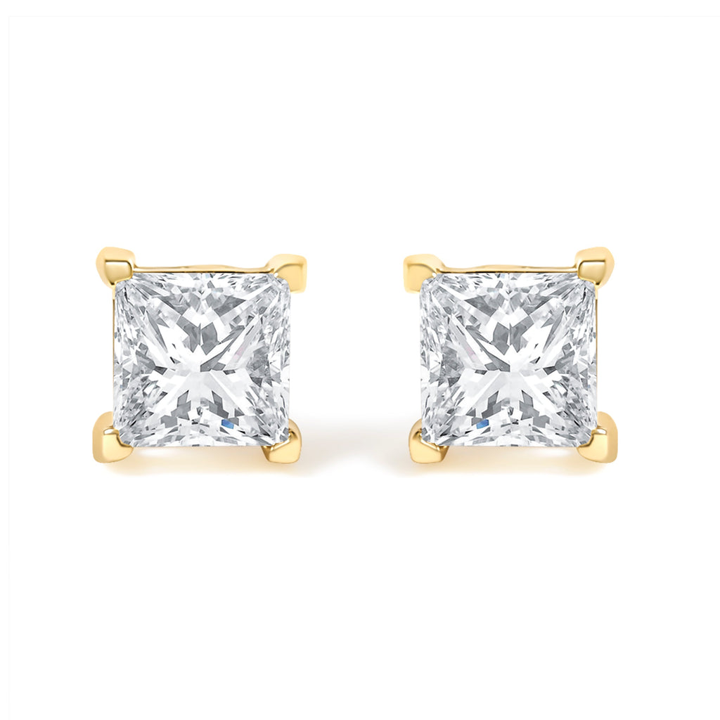 IGI Certified 3/8 Cttw Princess-Cut Square Diamond 4-Prong Solitaire Stud Earrings in 14K Yellow Gold (L-M Color, I1-I2 Clarity)