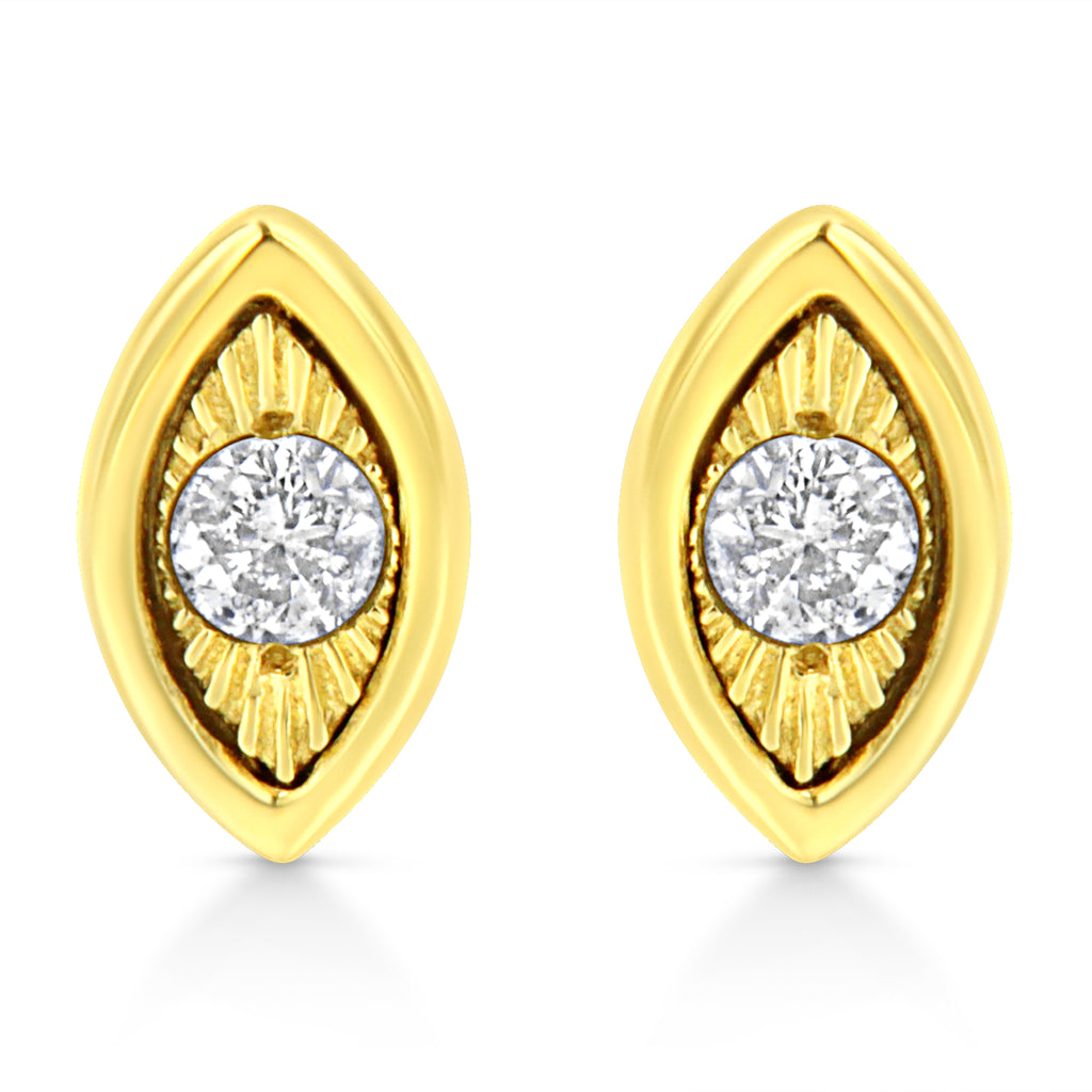 10K Yellow Gold Plated .925 Sterling Silver 1/10 Cttw Miracle-Set Diamond Circle Shape Stud Earrings (K-L Color, I2-I3 Clarity)