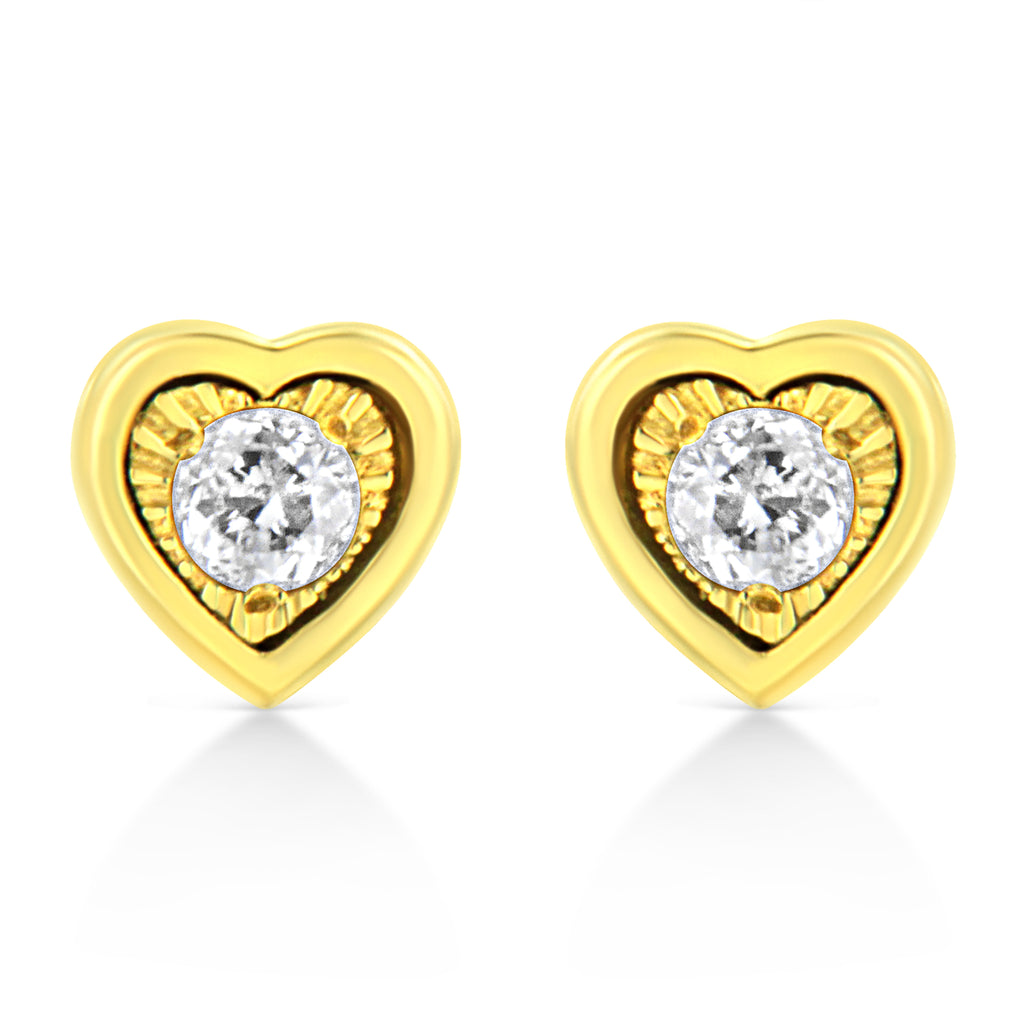10K Yellow Gold Plated .925 Sterling Silver 1/10 Cttw Miracle-Set Diamond Circle Shape Stud Earrings (K-L Color, I2-I3 Clarity)
