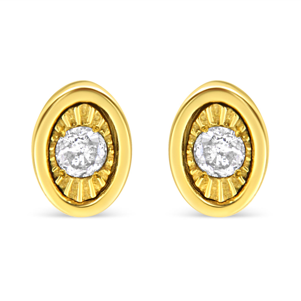 10K Yellow Gold Plated .925 Sterling Silver 1/10 Cttw Miracle-Set Diamond Circle Shape Stud Earrings (K-L Color, I2-I3 Clarity)