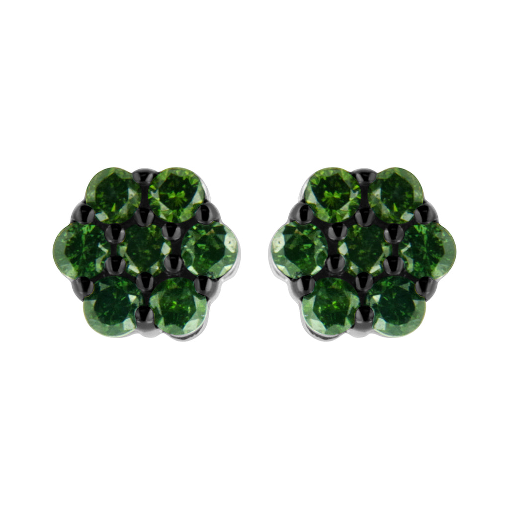 .925 Sterling Silver 1/4 Cttw Treated Yellow Diamond Floral Stud Earrings (Yellow Color, I1-I2 Clarity)