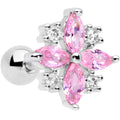 16G 1/4 Clear Pink CZ Gem Star Burst Cartilage Tragus