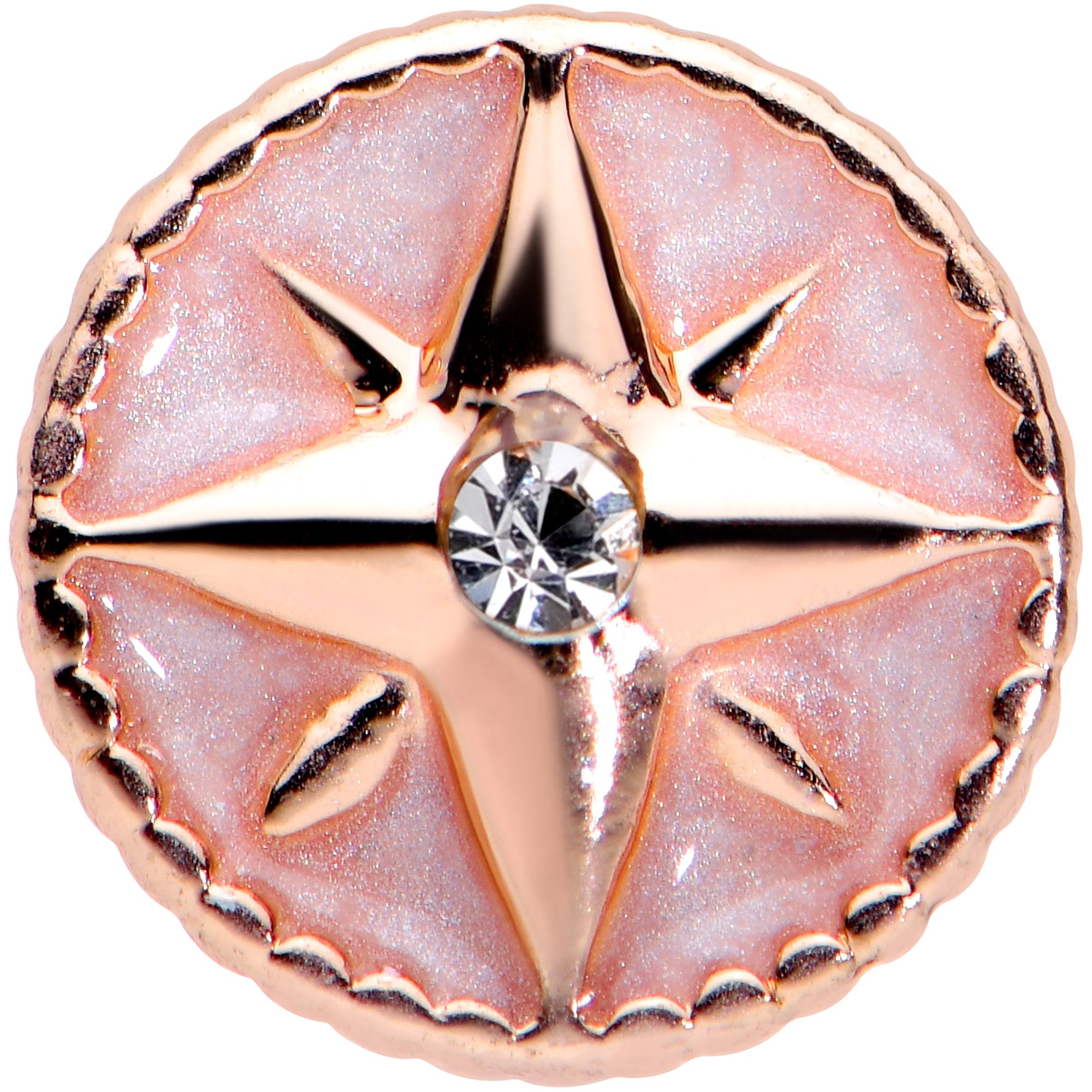 20G 7.5mm Clear Gem Rose Gold Tone Sailors Compass Nose Bone