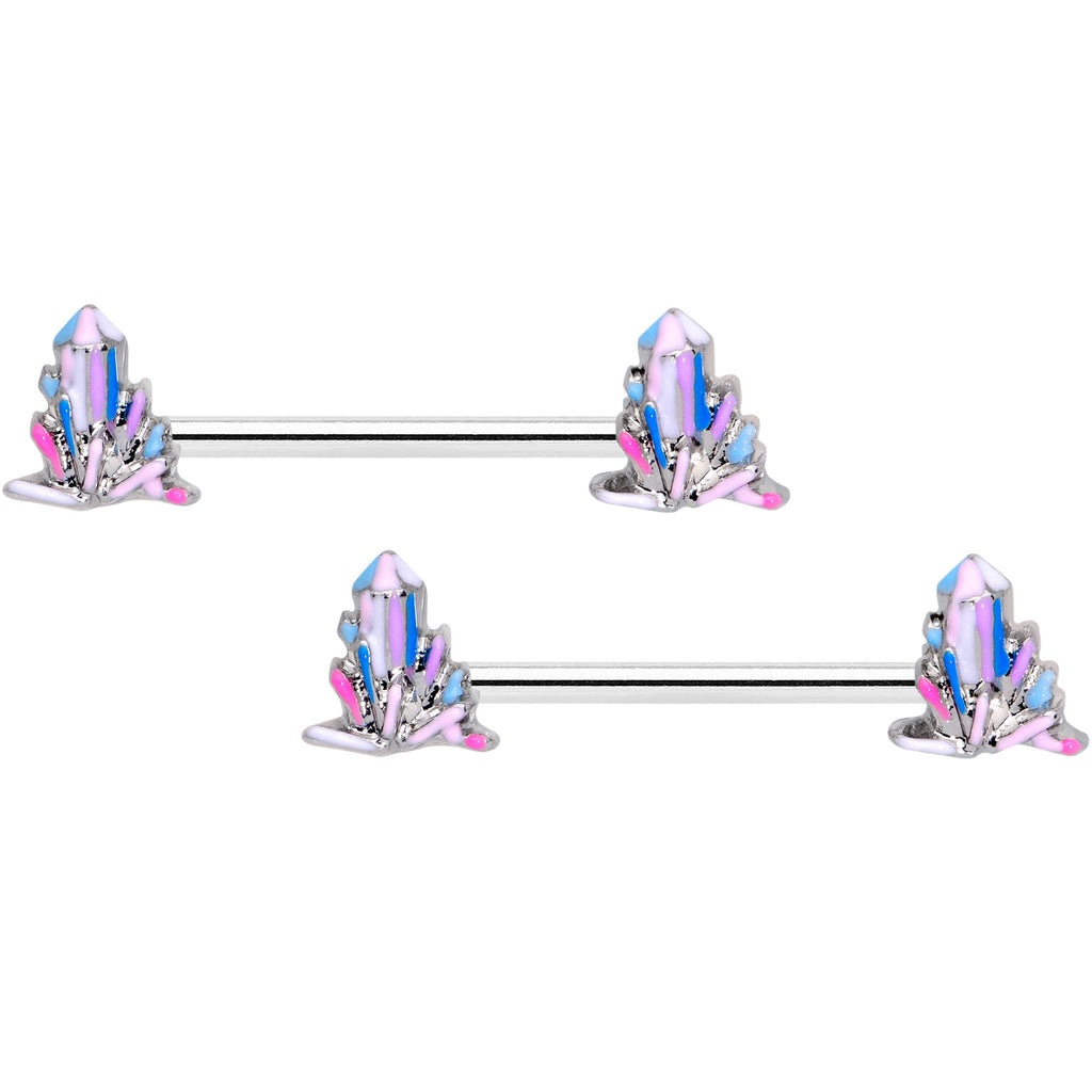 14G 5/8 Pink White Geology Barbell Nipple Ring Set