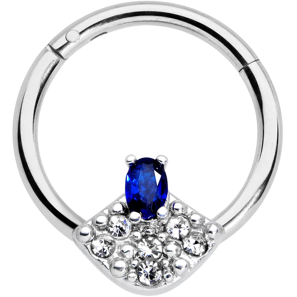 16G 3/8 Blue Clear Gem Art Deco Fan Hinged Segment Ring