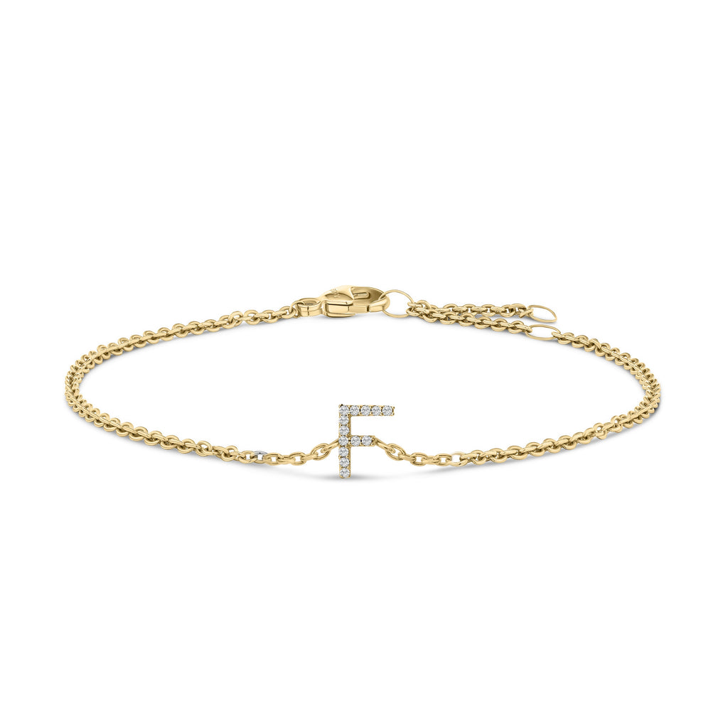 10K White Gold Diamond Accent "A" Initial Charm and Link Bracelet