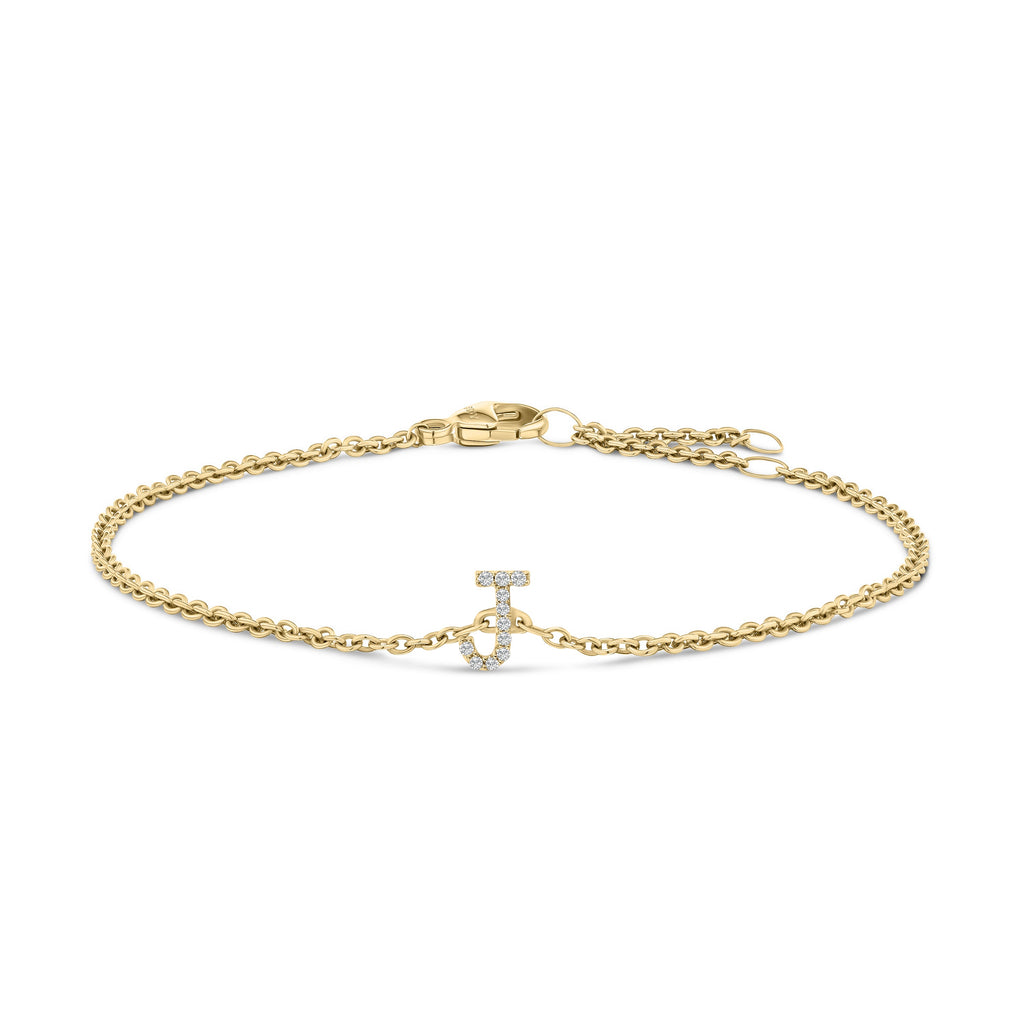 10K White Gold Diamond Accent "A" Initial Charm and Link Bracelet