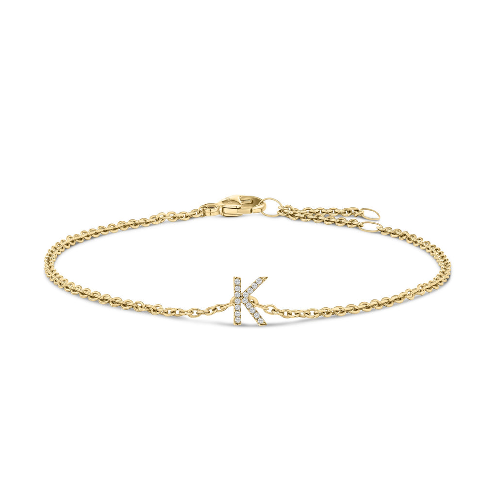 10K White Gold Diamond Accent "A" Initial Charm and Link Bracelet