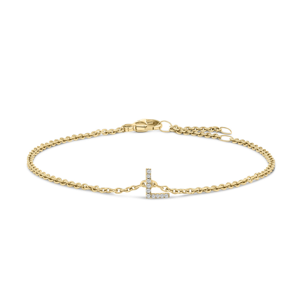 10K White Gold Diamond Accent "A" Initial Charm and Link Bracelet