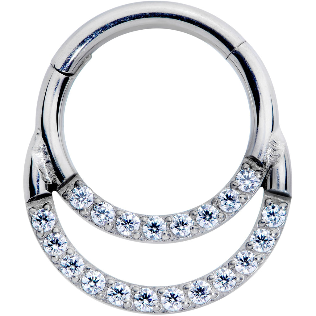 16G 5/16 Clear CZ Gem G23 Titanium Double Row Cartilage Clicker