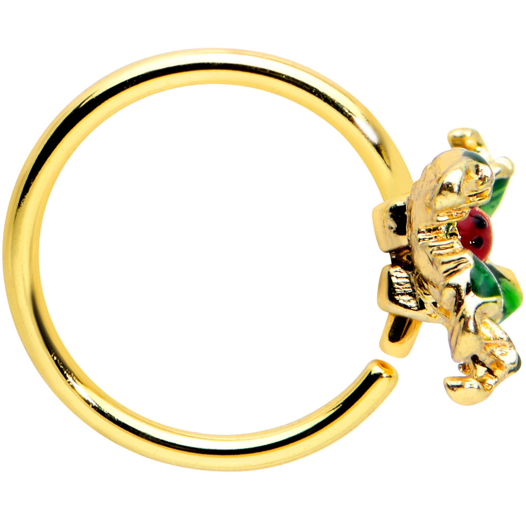 20G 5/16 Gold Tone Tiny Ladybug Leaves Nose Hoop