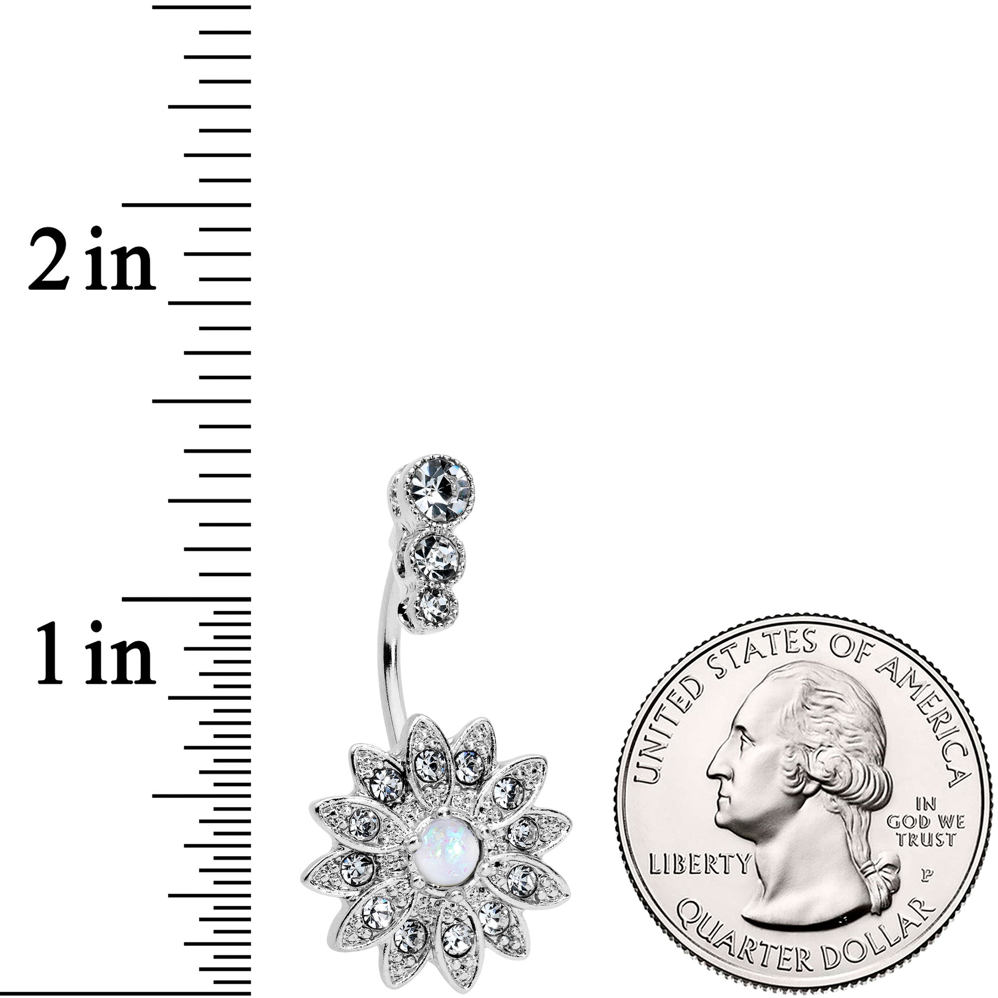 White Faux Opal Clear Gem Triple Drop Floral Belly Ring