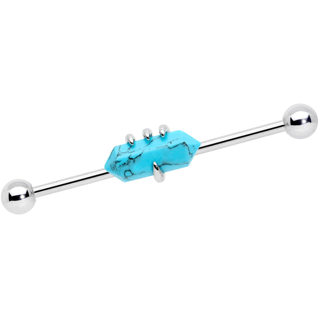14G Blue Turquoise Claw Industrial Barbell 38mm