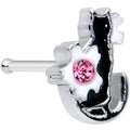20G 1/4 Pink Gem Black Cat White Flowers Nose Bone