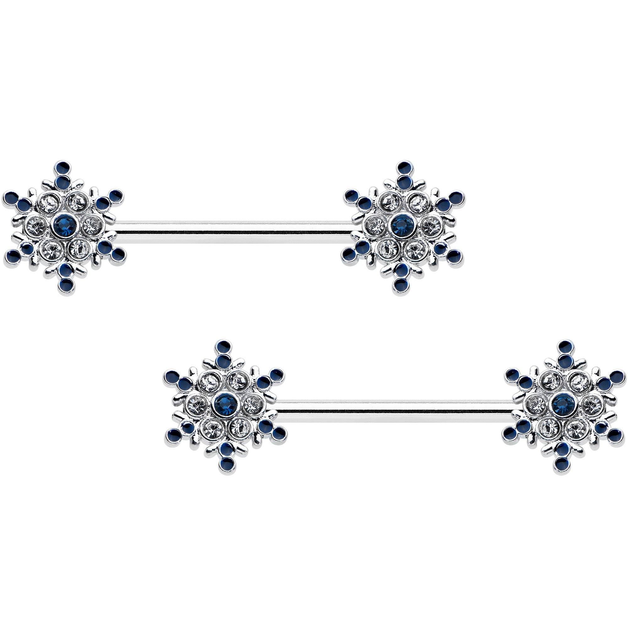 14G 9/16 Blue Gem Festive Snowflake Christmas Nipple Ring Set