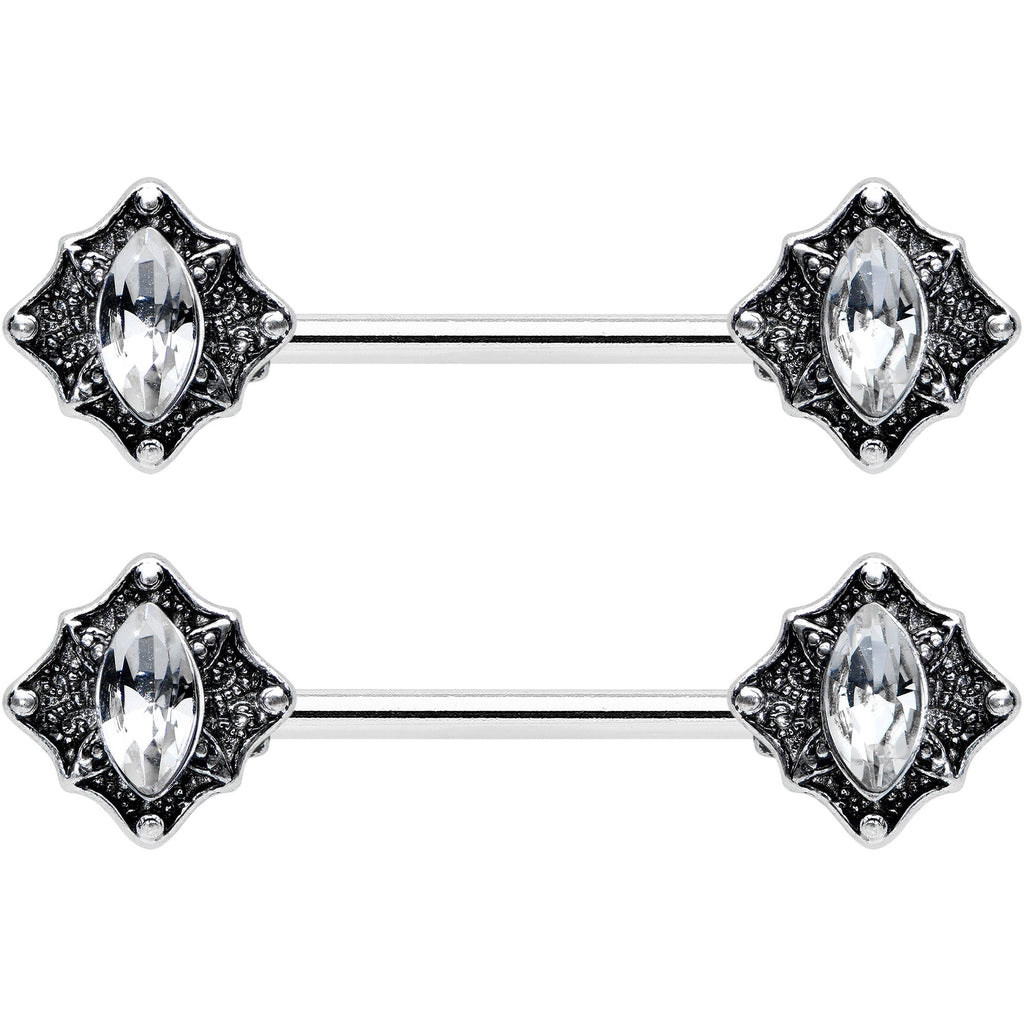 14G 9/16 Clear Gem Rhombus Retro Barbell Nipple Ring Set