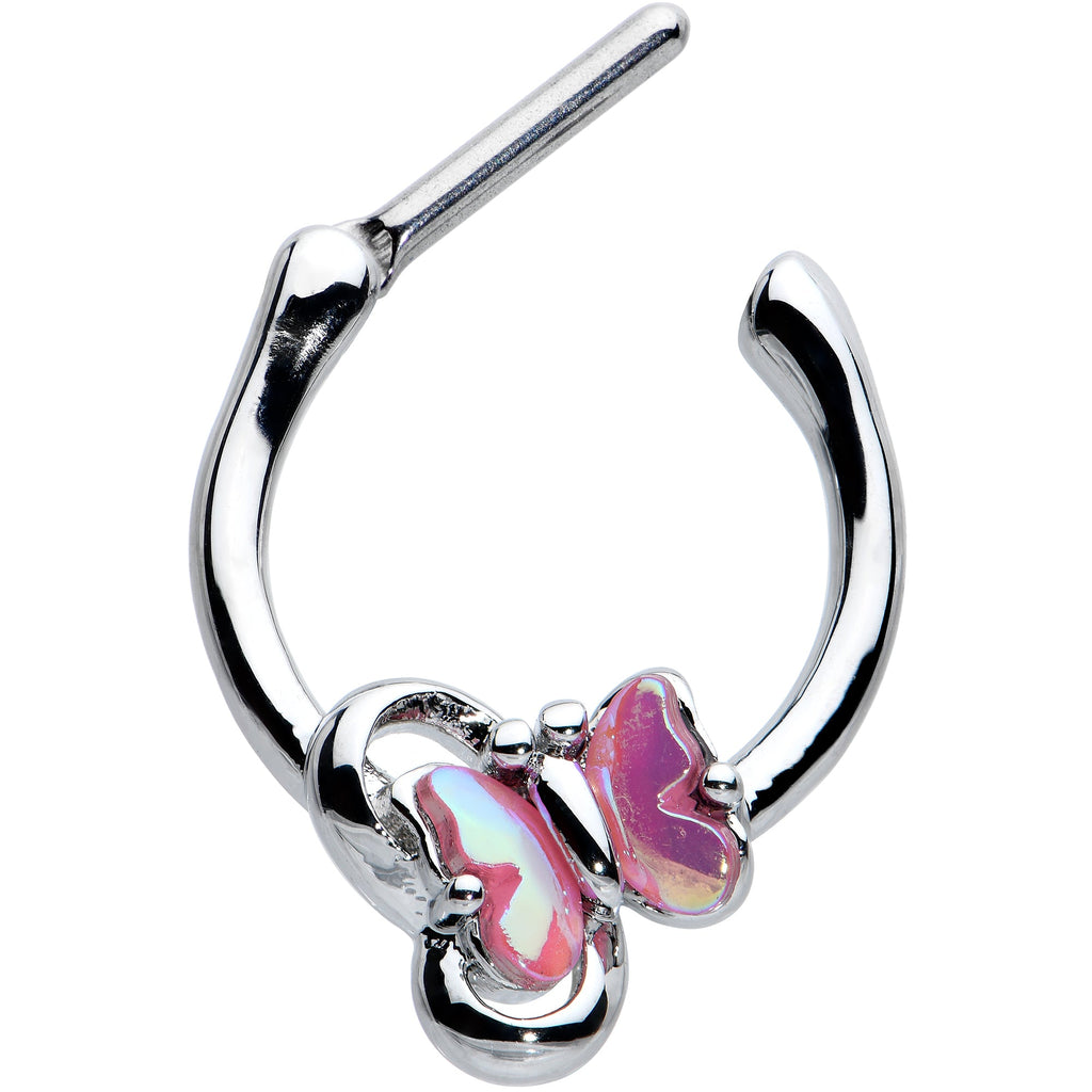 16G 5/16 Heart Pink Butterfly Cartilage Clicker