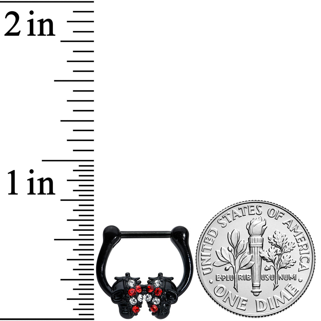 16G 5/16 Red Clear Gem Black Skulls Cartilage Clicker