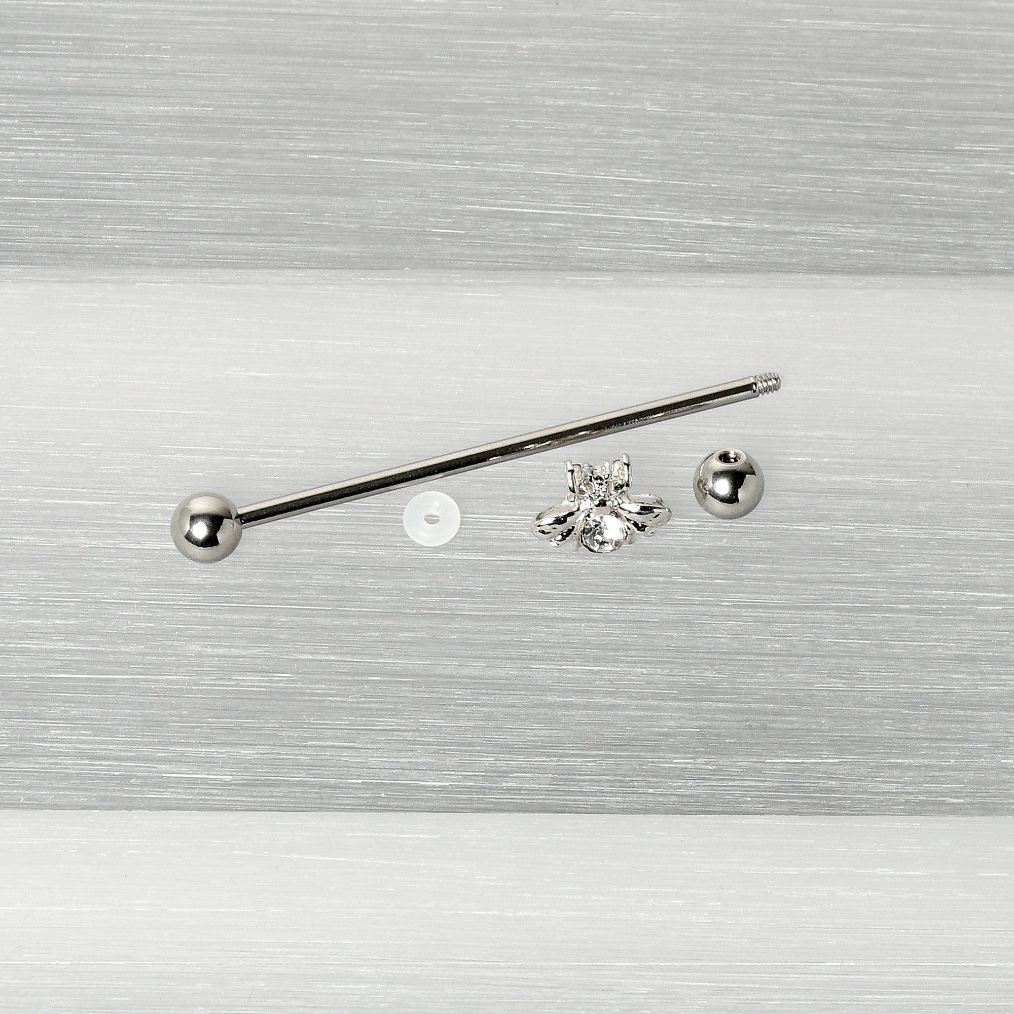 14G Clear Gem Bee Beautiful Insect Industrial Barbell 38mm