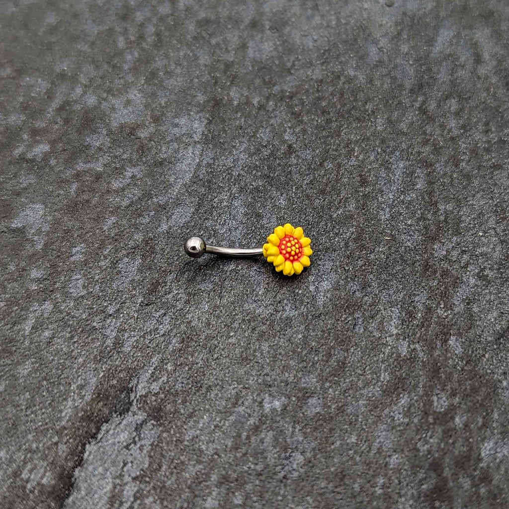 16G 5/16 Happy Sunflower Yellow Curved Eyebrow Ring