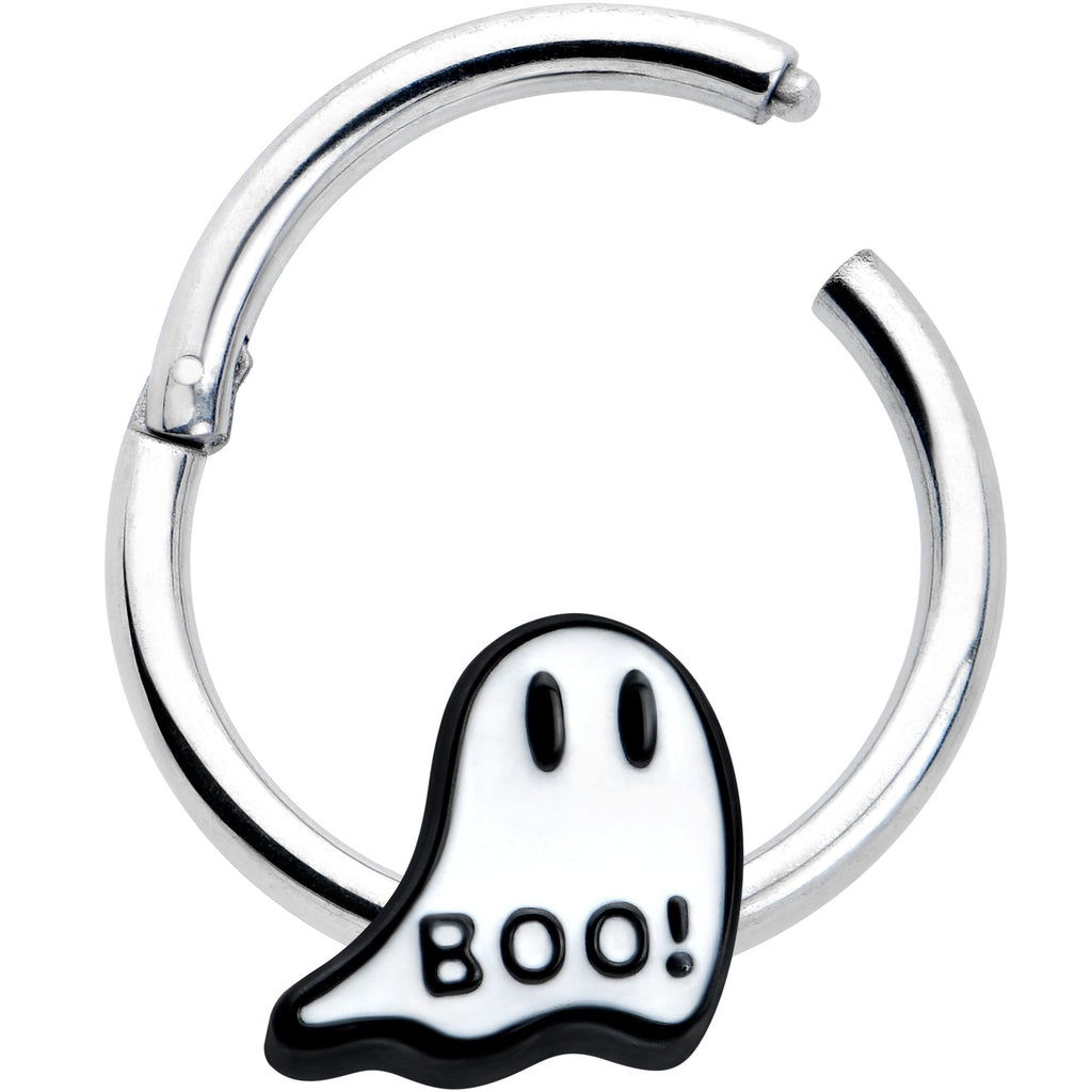 16G 3/8 White Ghost Glow in the Dark Halloween Hinged Segment Ring