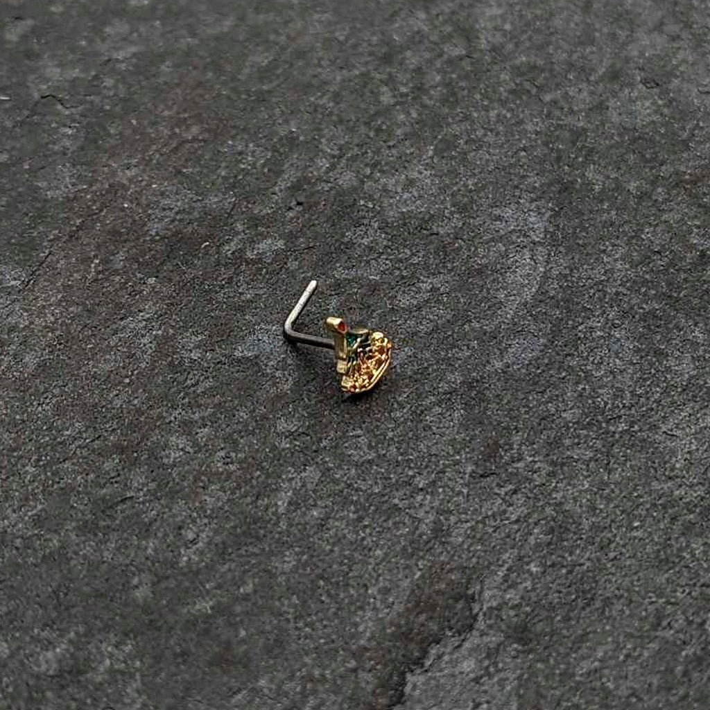 20G 7mm Red Gem Deco Holiday Tree Golden L Shape Nose Ring