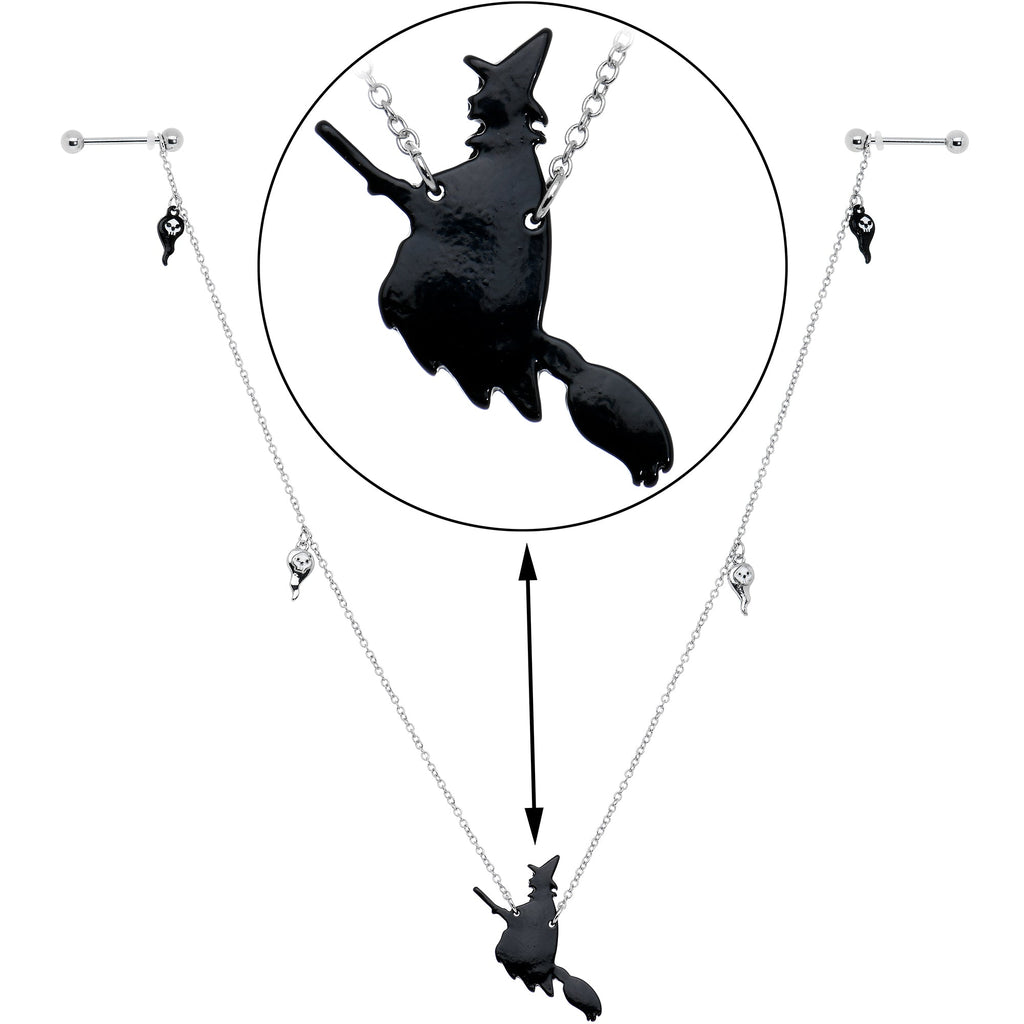 14G 9/16 Creepy Ghosts Witch Halloween Dangle Nipple Chain Set