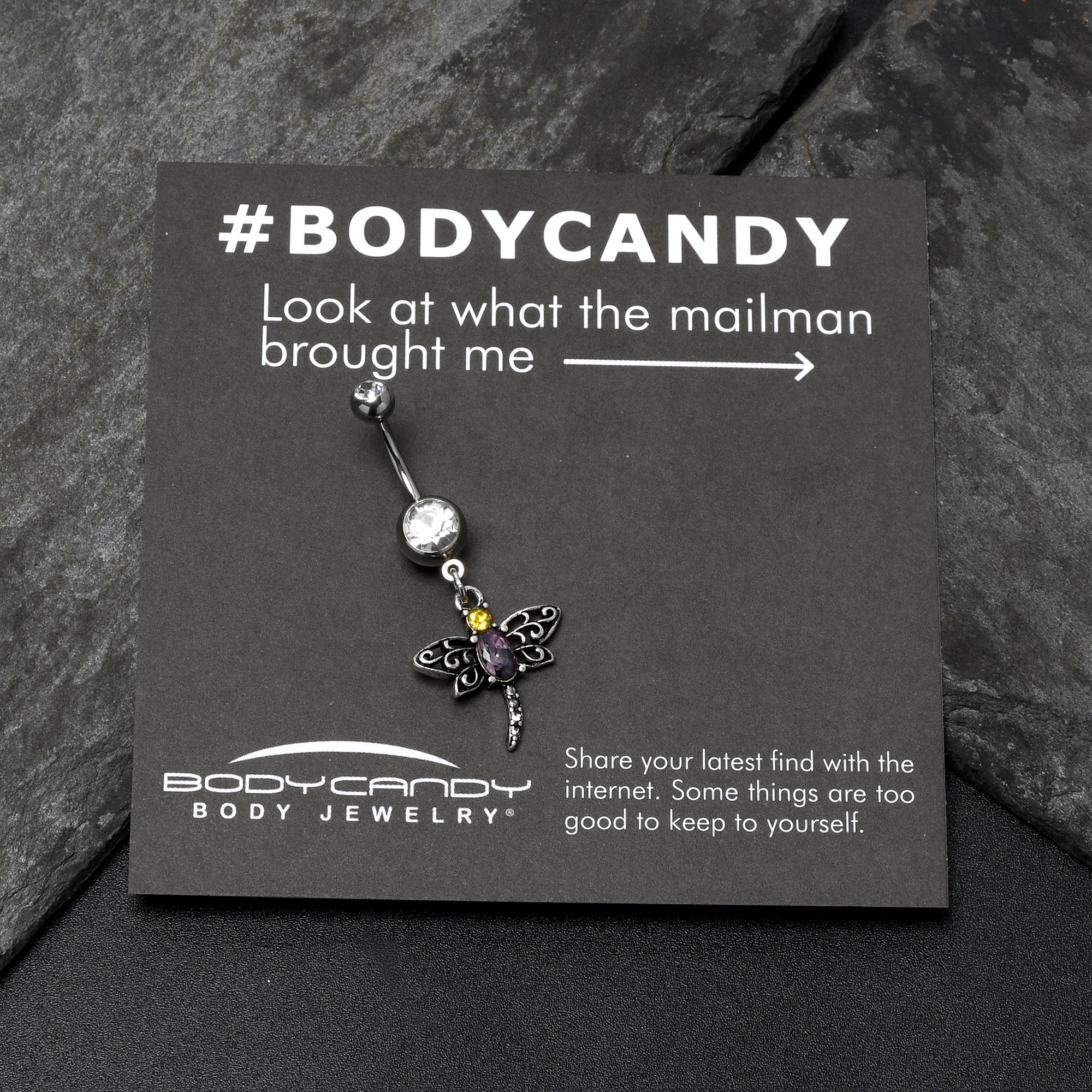 Clear Yellow Purple Gem Dragonfly Dangle Belly Ring