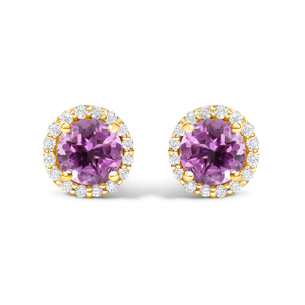 10K White Gold Purple Amethyst and 1/6 Cttw Diamond Halo Stud Earring