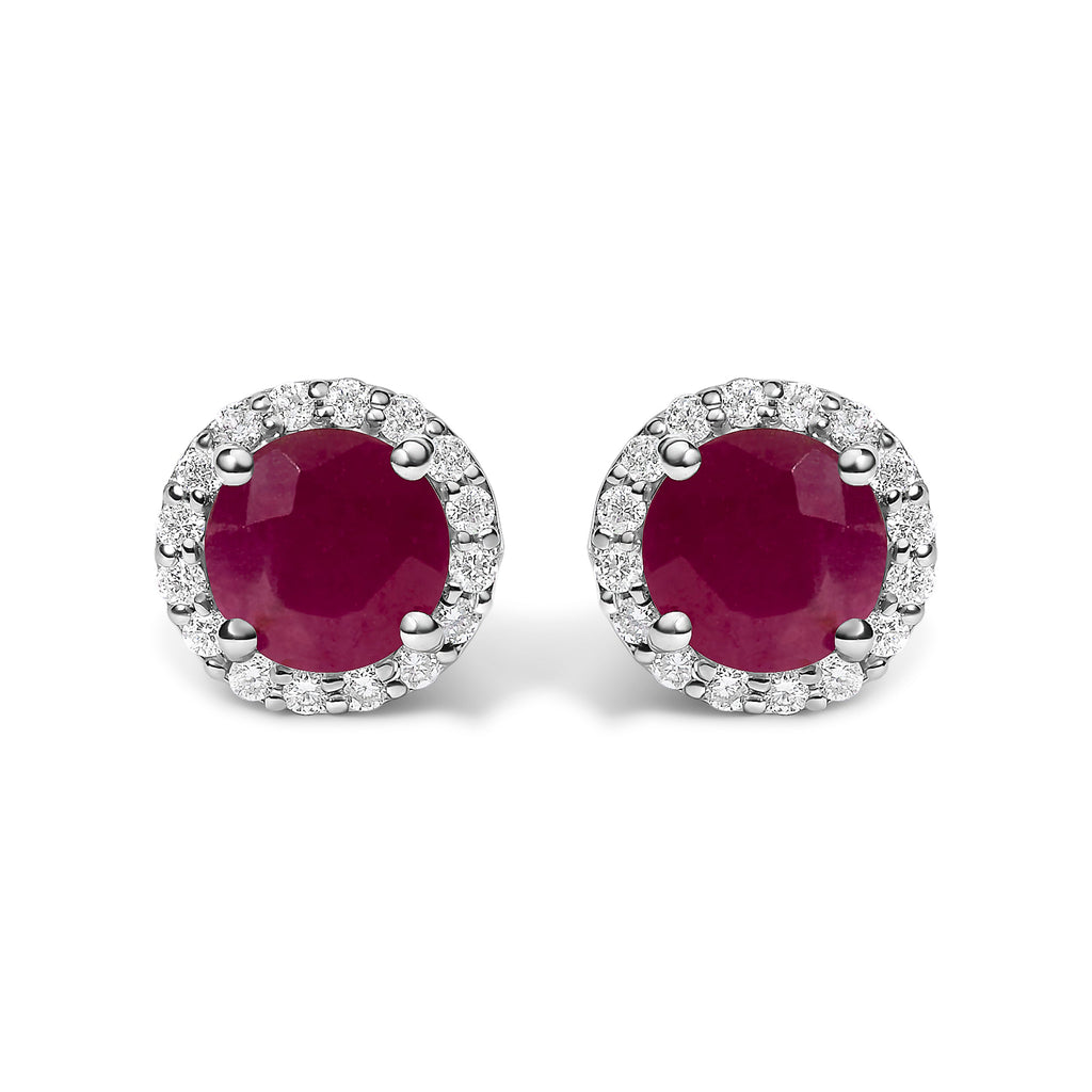 10K White Gold Purple Amethyst and 1/6 Cttw Diamond Halo Stud Earring