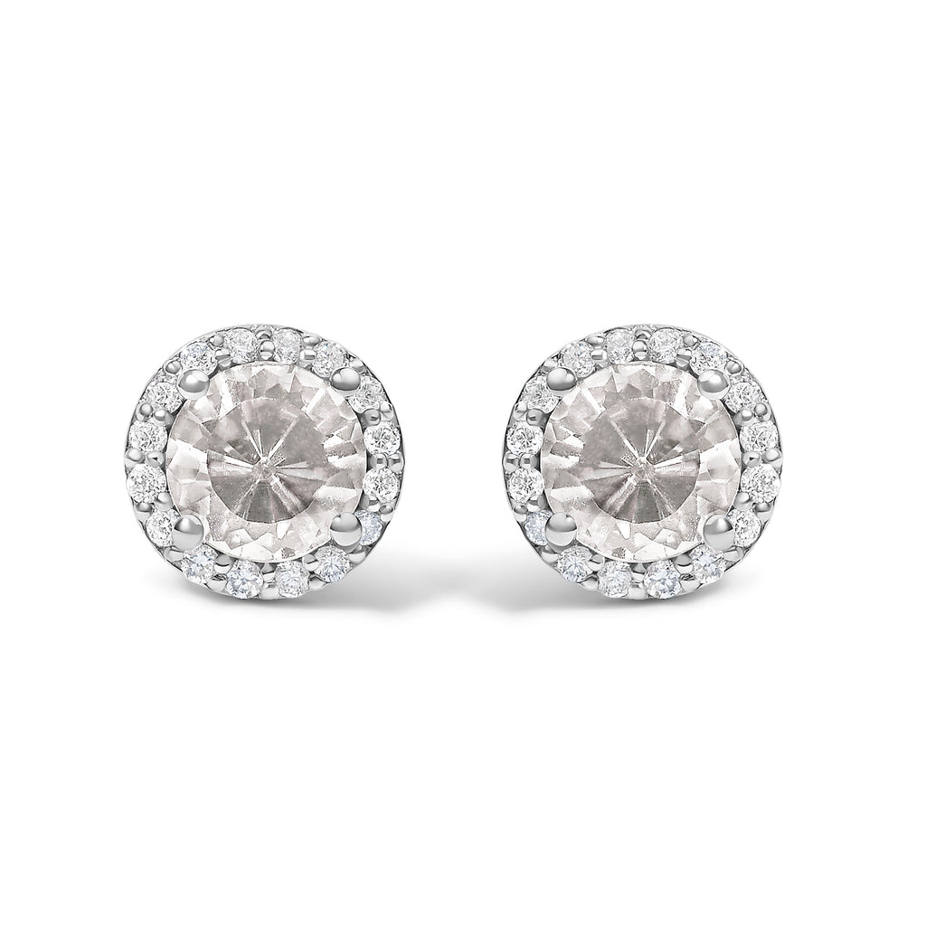10K White Gold Purple Amethyst and 1/6 Cttw Diamond Halo Stud Earring