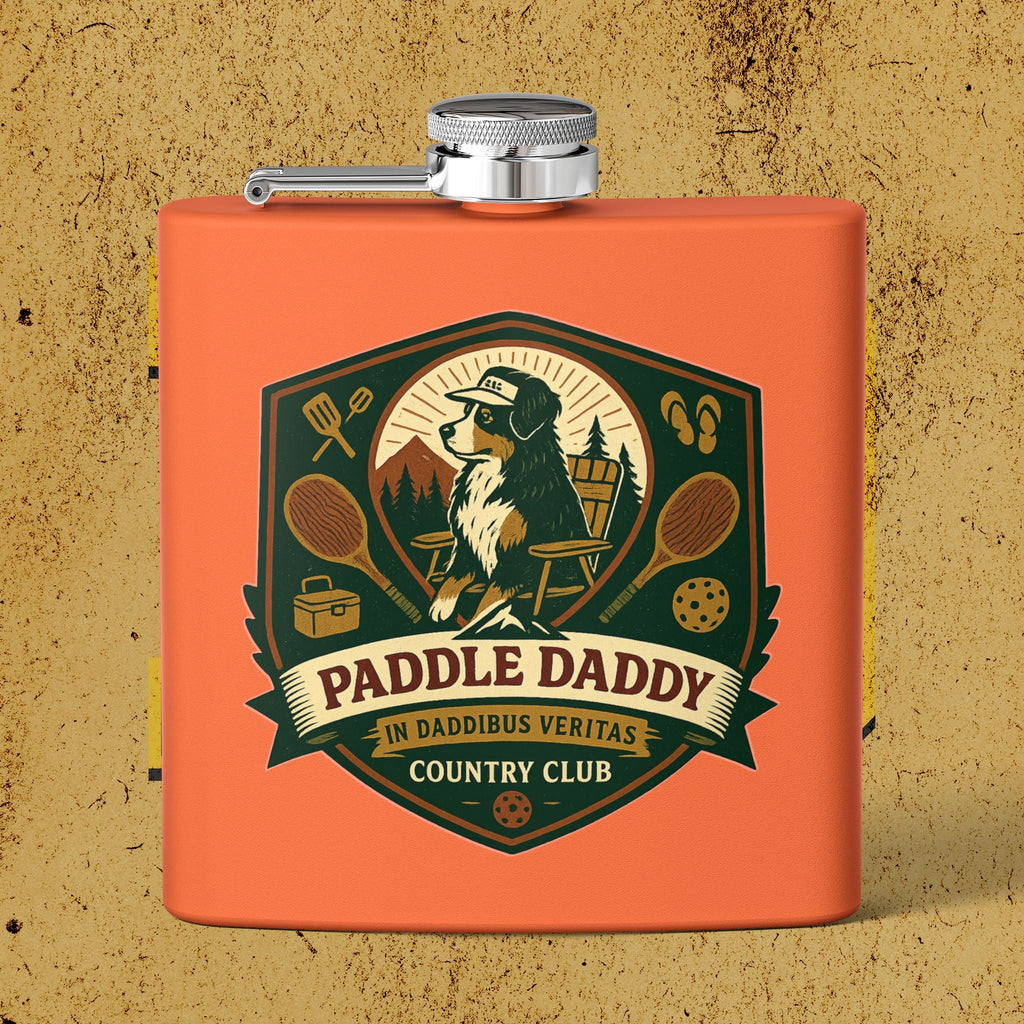 Paddle Daddy Edelstahlflasche, Chloe-Hundemotiv, Geschenk für Pickleball- & Paddle-Sportarten, In Daddibus Veritas Dadcore-Accessoire