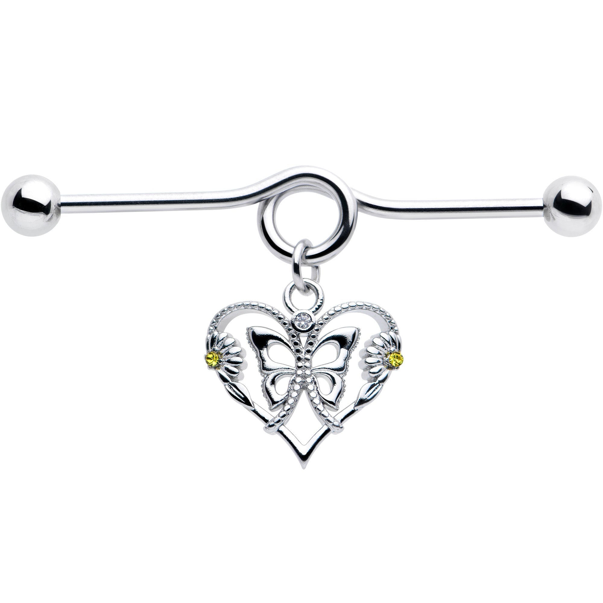 14G Yellow CZ Gem Heart Flower Butterfly Project Bar 38mm