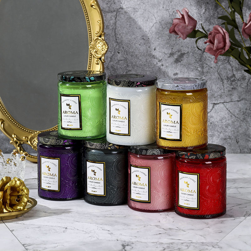 Große Aromatherapie-Kerze aus Glas mit Kreativrelief