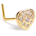 20G 7mm Clear CZ Gem Gold Tone Ultra Luxe Heart L Shape Nose Ring
