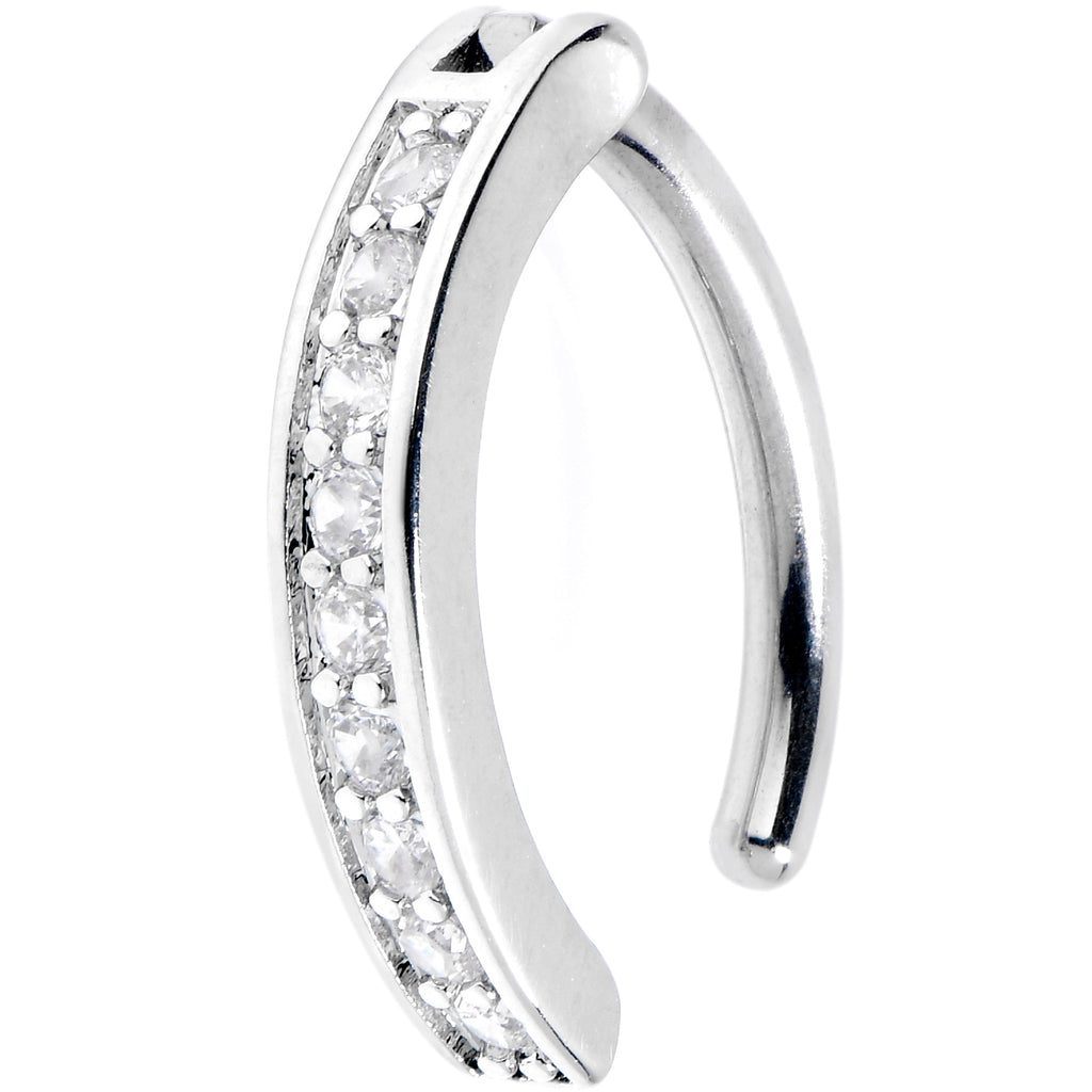 14G 3/8 Implant Grade Titanium CZ Paved Hinged Hoop Belly Ring