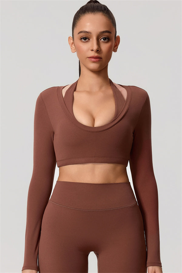 The Nestle Long Sleeve Crop Top Straight Leg Pants 2-Piece Set