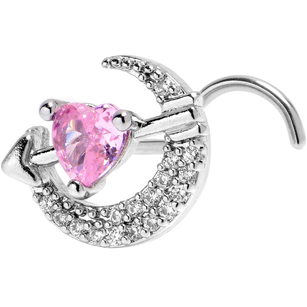 20G 7mm Pink Clear CZ Gem Moon Lover Left Side Nose Screw