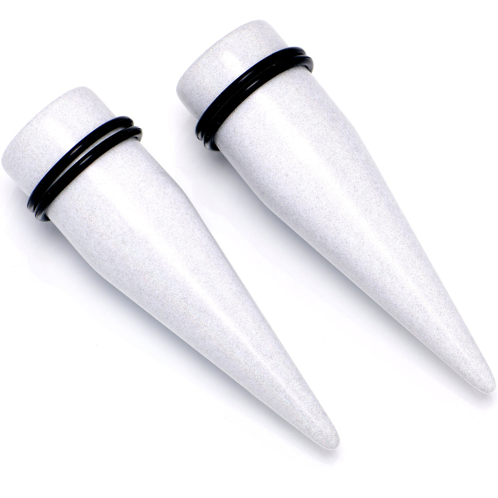 White Shimmer Acrylic Straight Taper Set 6mm to 20mm Sizes