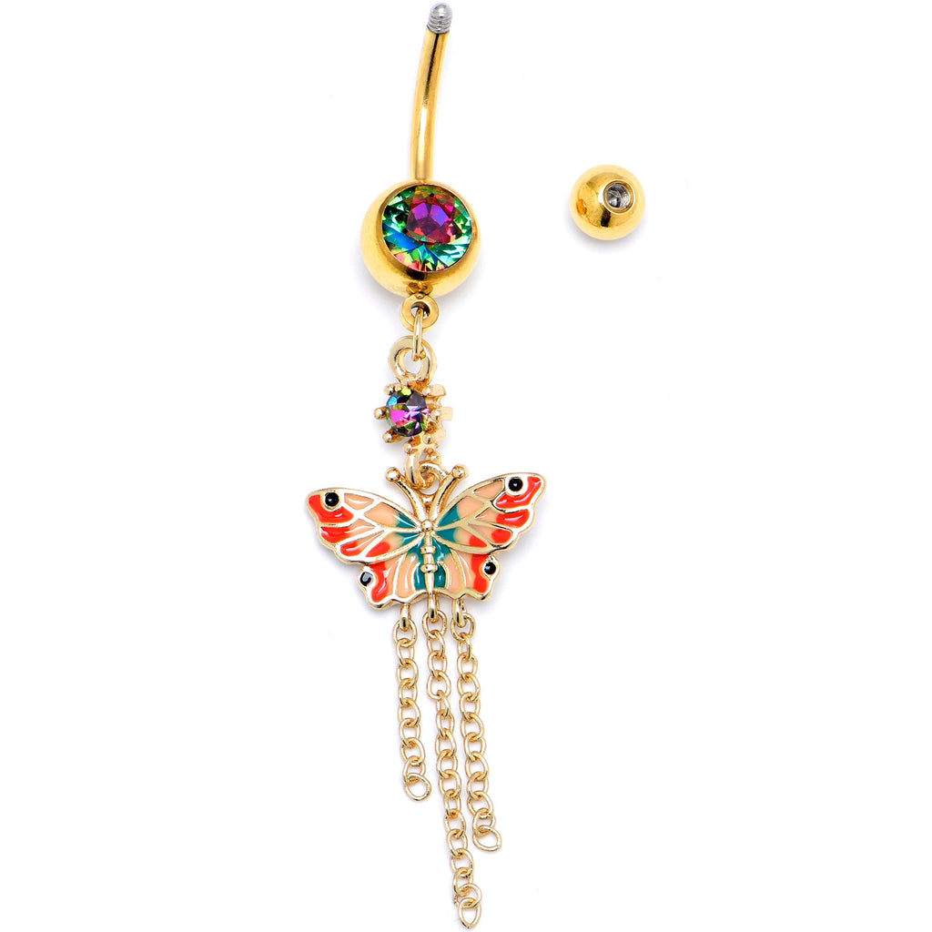 Vitrail Gem Gold Tone Sunrise Butterfly Dangle Belly Ring