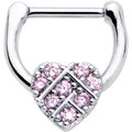 16G 1/4 Pink CZ Gem Lattice Heart Cartilage Clicker