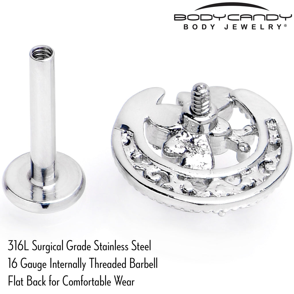 16G 5/16 Blue Gem Lunar Dragonfly Internally Threaded Labret Tragus