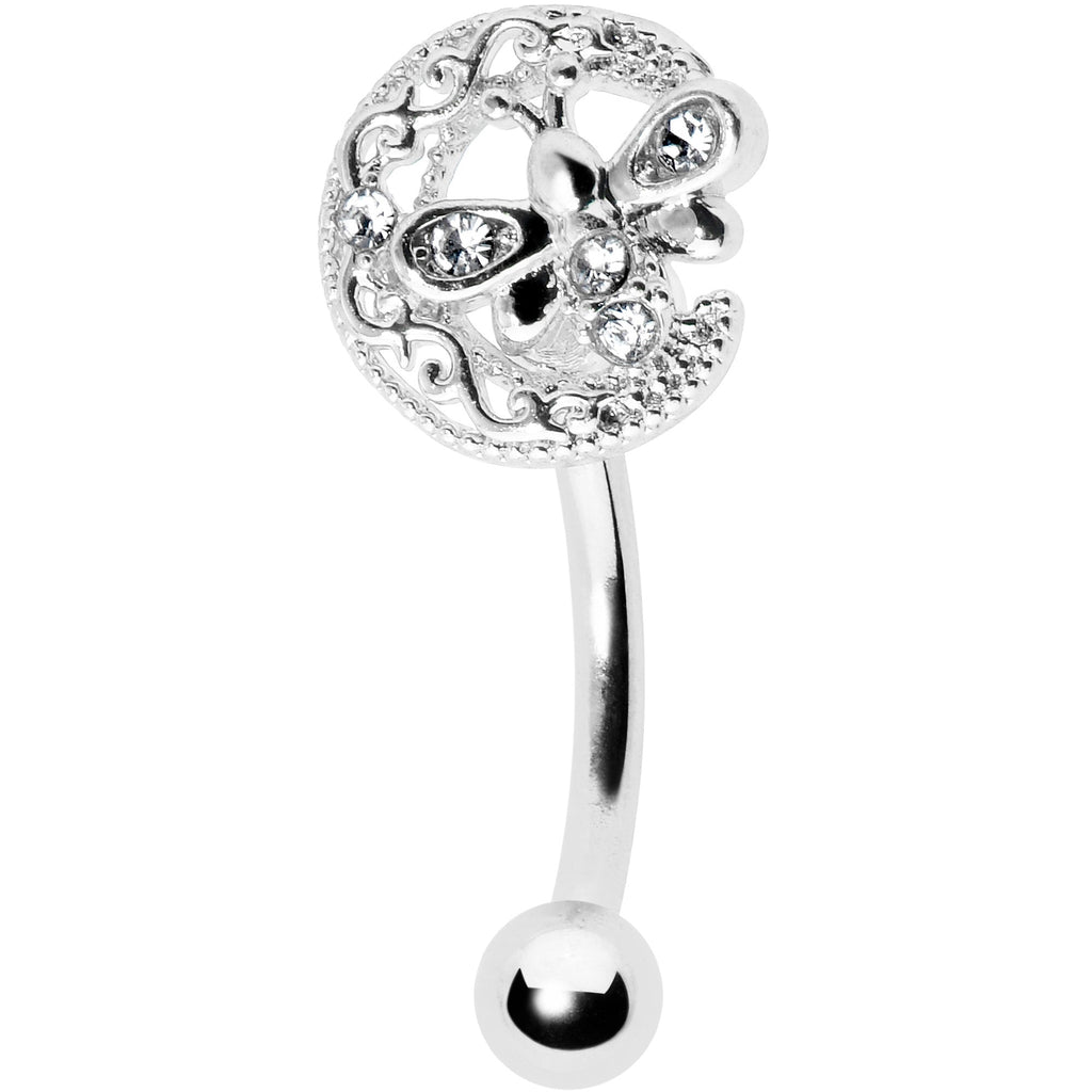 16G 5/16 Clear Gem Lunar Dragonfly Curved Eyebrow Ring
